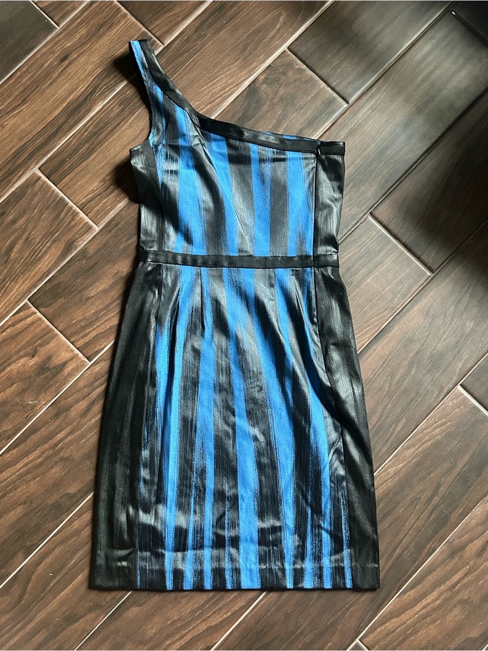Jay Godfrey Blue Black Stripe One Shoulder Sleeveless Asymmetrical Dress Size 0